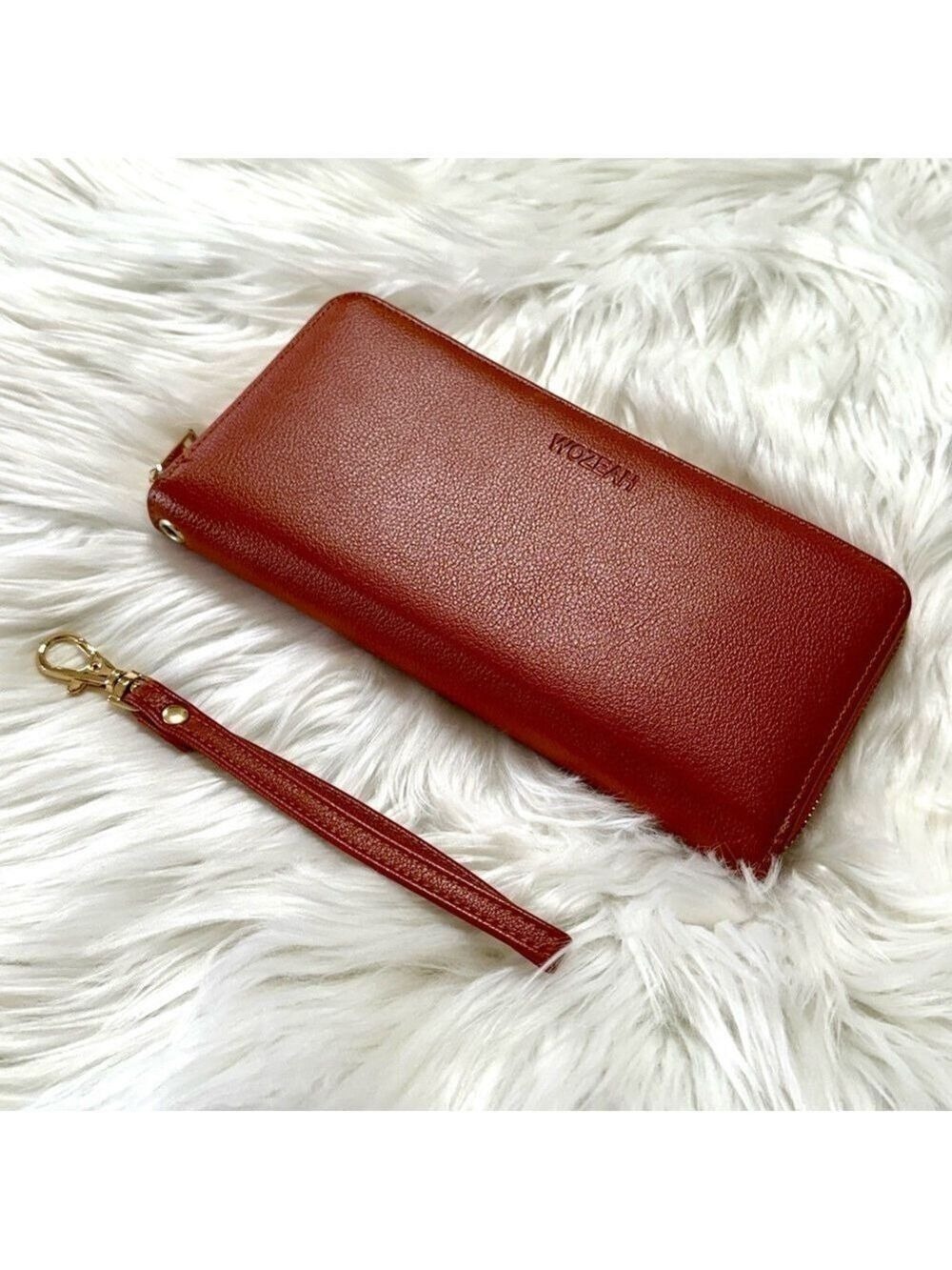 Brown Vegan Leather Wallet with Wrist Strap